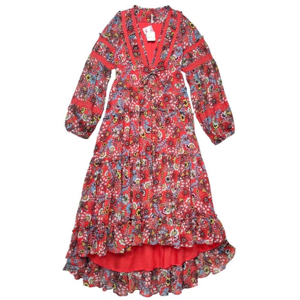 FREE PEOPLE CASIS FLORAL BOHO MIDI DRESS BlOOMCORE FLOWER CHILD ROMANTIC NWT MED